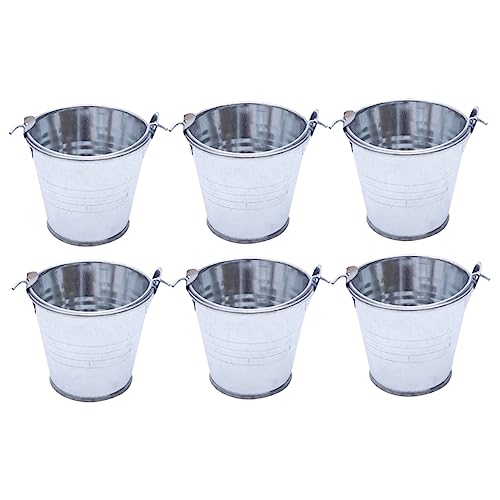 Sosoport 6 Piezas Macetas Suculentas Diminuto Pequeño Cubo De Lata Pequeña Baldes Cubos Artesanía Balde Galvanizado Miniatura Pequeño para Chicas Silver Pegar