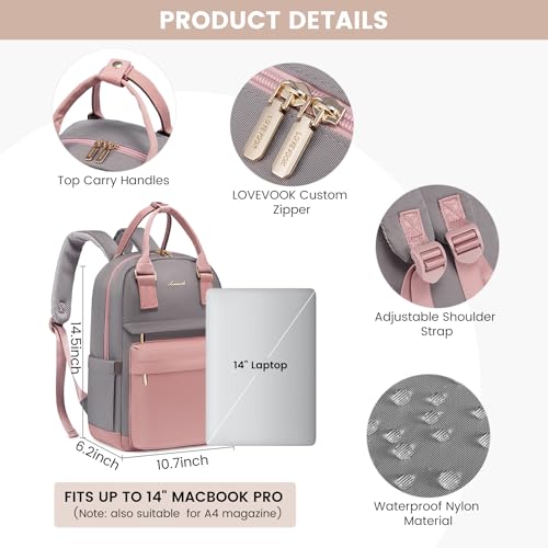 Image of LOVEVOOK Backpack Purse for Women, 14 Inch Laptop backpack Cute Waterproof Backpacks Stylish Travel Bags Vintage Daypacks with USB Port for College Work