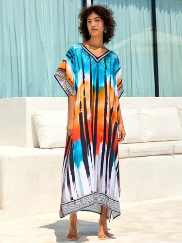 Image of NFVNKJ Women's Plus Size Beach Lounge Kaftan Maxi Dress Swimsuit Coverup for Women