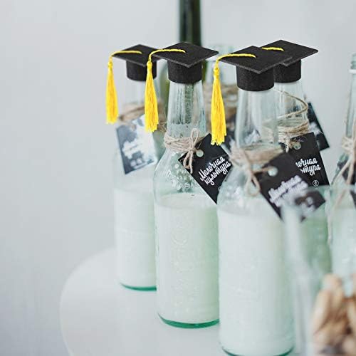 Miniatura 6 de Geiserailie 36 mini gorras de graduación 2024 con borlas para botellas de vino de graduación (gorra negra con borla dorada)