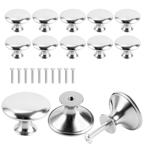 Xyvor 10 Piezas Pomos y Tiradores Redondo Plata, Acero inoxidable 30mm Tiradores Armarios Modernos con 10 Piezas 20mm Tornillos, Tiradore Cajones para Armarios, Guardarropas, Tocadores, Cajoneras