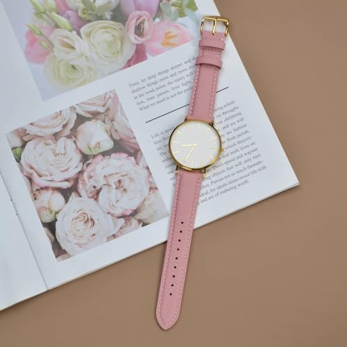 Image of ANNEFIT Watch Band 18mm, Quick Release Textured Padded Leather Straps with Gold Buckle for Men and Women (Pink)