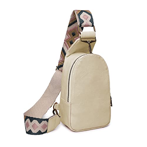 Ct-Tebrun Sling Bag For Women Pu Leather Sling Bag Women's Chest Sling Bag With Pockets For Cycling Hiking Traveling(Beige) #TOP1