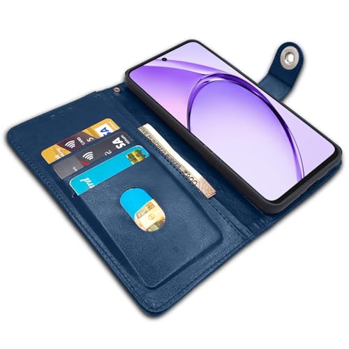 Image of Pikkme Flip Cover Leather Finish | Inside TPU with Card Pockets | Wallet Stand and Shock Proof | Complete Protection Button Flip Case for Oppo A3x 5G / A3x 4G / A3 5G (Blue)