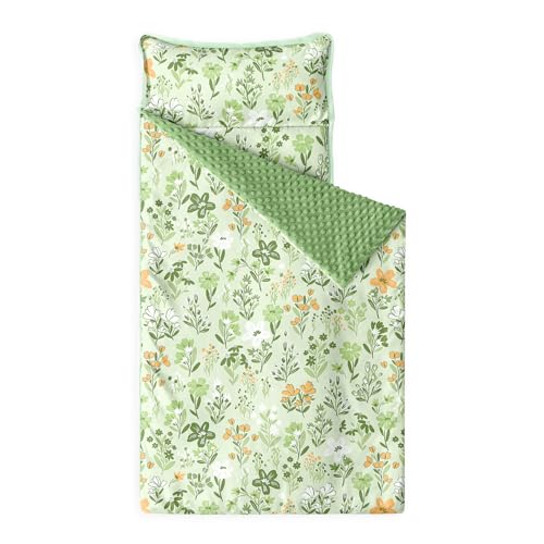 Image of Wake In Cloud - Toddler Nap Mat with Pillow and Minky Fleece Blanket, for Kids Girls Ages 3 Plus in Daycare Preschool Kindergarten, Roll Up Sleeping Bag, Floral Flowers