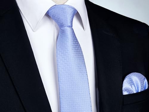 Image of Enlision Mens Ties Stripe Tie and Pocket Square Set Classic Formal Woven Neckties Handkerchief Cufflinks Wedding