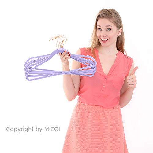 Image of Premium Velvet Hangers (Pack of 50) Heavyduty - Non Slip - Velvet Suit Hangers Light Purple - Copper /Rose Gold Hooks,Space Saving Clothes Hangers (Light Purple)