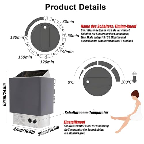 Poêle de sauna en acier inoxydable durable pour cabine de spa et sauna sec