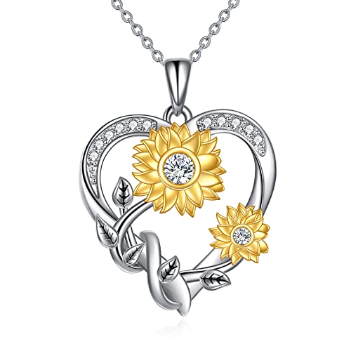 WTYIM Sunflower Heart Necklace for Women 18K Gold Plated Sterling Silver Moissanite Sunflower Necklace You are My Sunshine Womens Jewelry Birthday Christmas Gift for Her Mom Wife 18+2 Inch Sterling