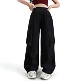 Kids Lightweight Wide Leg Cargo Pants Baggy Hip Hop Dance Joggers Sweatpant Parachute Trousers with Pockets for 5-15 Years
