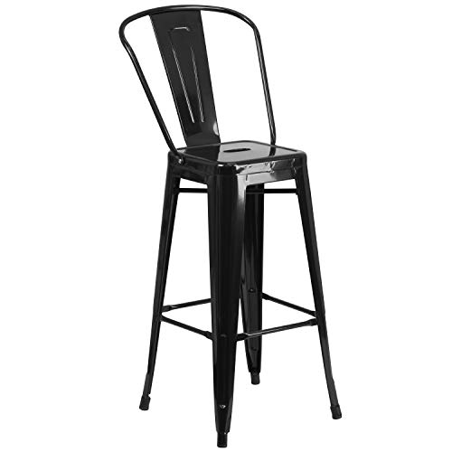Flash Furniture Commercial Grade 23.75" Square Black Metal Indoor-Outdoor Bar Table Set with 2 Stools with Backs - Thumbnail 7