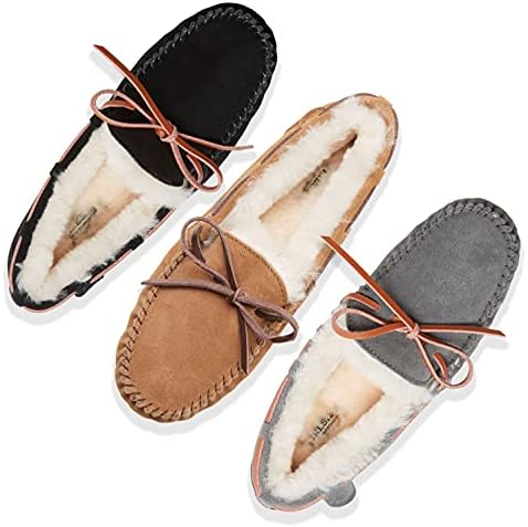 Dearfoams Women's Fireside Water Resistant Indoor/Outdoor Shearling Victoria Moccasin with Tie Slipper, Chestnut,8 | Image 1