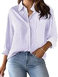 CUNLIN Light Purple Top Shirts for Women Lavender Tops Striped Button Down Shirt Womens Boyfriend Blouses Long Sleeve Up Lavender Size S