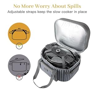 Fun Elements Double Layer Slow Cooker Carrier Bag for 6-8 Quart Oval CrockPot, Insulated Crock Pot Travel Bag with Support Pad and Adjustable Straps, Top Zip Compartment and Front Pocket for Utensils Fun Elements Double Layer Slow Cooker Carrier Bag for 6 8 Quart Oval CrockPot Insulated Crock Pot Travel Bag with Support Pad and Adjustable Straps Top Zip Compartment and Front Pocket for Utensils