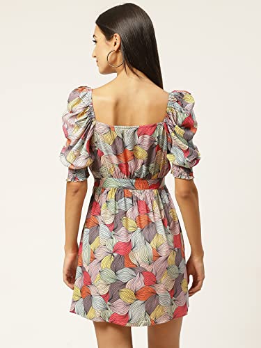 Image of IQRAAR Womens Rayon Printed Fit & Flared One Piece Dress