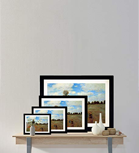 Bild mit Rahmen - Claude Monet Mohnfeld bei Argenteuil 80x60 cm ca. A1 - Gerahmter Kunstdruck inkl. Galerie Passepartout Alte Meister - Rahmen wenge