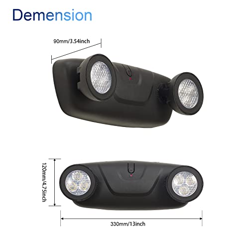 Tanlux Led Emergency Lights With Battery Backup, Two Head Adjustable Commercial Emergency Lights, Ul Listed, Ac 120/277V, Hardwired Emergency Lights For Business - 1 Pack(Black) #TOP3