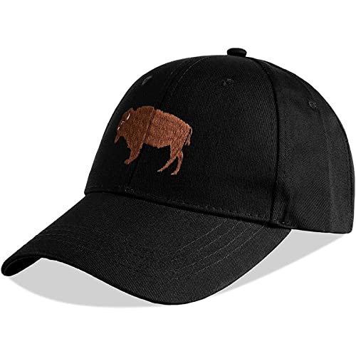 KUBILA Wildlife Animal Water Buffalo Hats for Men Women Funny Black American Bisons Embroidered Baseball Cap for Hiking Climbing Fishing