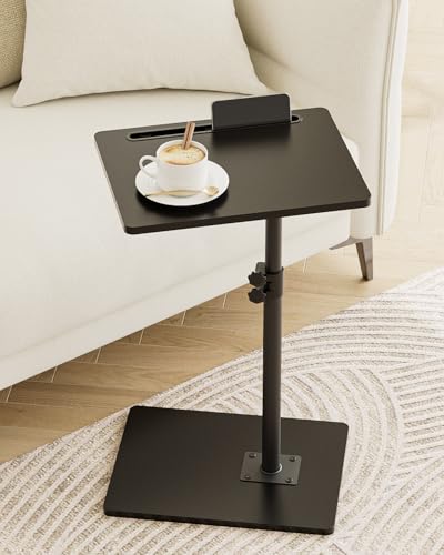 Apetaccat Table d'appoint en forme de C, rotative à 360°, petite table basse, réglable en hauteur, 40 x 30 x (45-81) cm, table basse en bois pour chambre à...