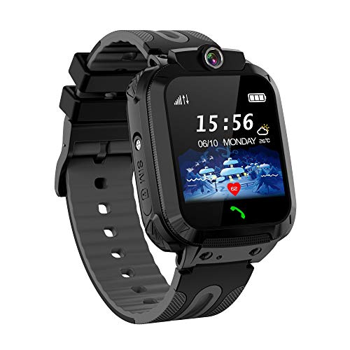 Kids Smartwatch Phone, Children Waterproof Smart Watch Touchscreen with SOS Voice Chat Camera Alarm Clock Flashlight Digital LBS Track Wrist Watch Christmas Birthday Gifts for School Boys Girls-Negro
