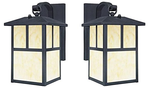 Westinghouse 6482900 Nova Scotia One-Light Outdoor Wall Lantern with Dusk to Dawn Sensor, Textured Black Finish with Honey Art Glass - Pack of 2