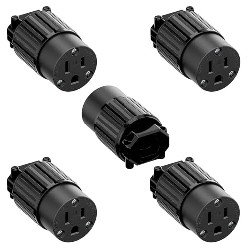 NEMA 5-15R Industrial Grade Female Socket - ETL Listed & CSA Certified - 15A/125V 3-Prong AC Receptacle - Heavy Duty, Rewirable for Replacement Cords, Power Tools, Appliances,5(Pack) Black
