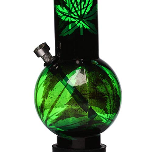 Image of 16-inch Single Bulb Acrylic Water Pipe Bong with Leaf Print (40cm, Green)