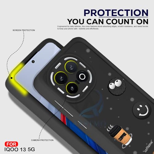 Image of AESTMO Back Case Cover for iQOO 13 5G Cover | Cute Fun Cartoon 3D Ball | Coffee Silicone Case | Full Body Protection | Camera Protection Back Cover for iQOO 13 5G (Black)