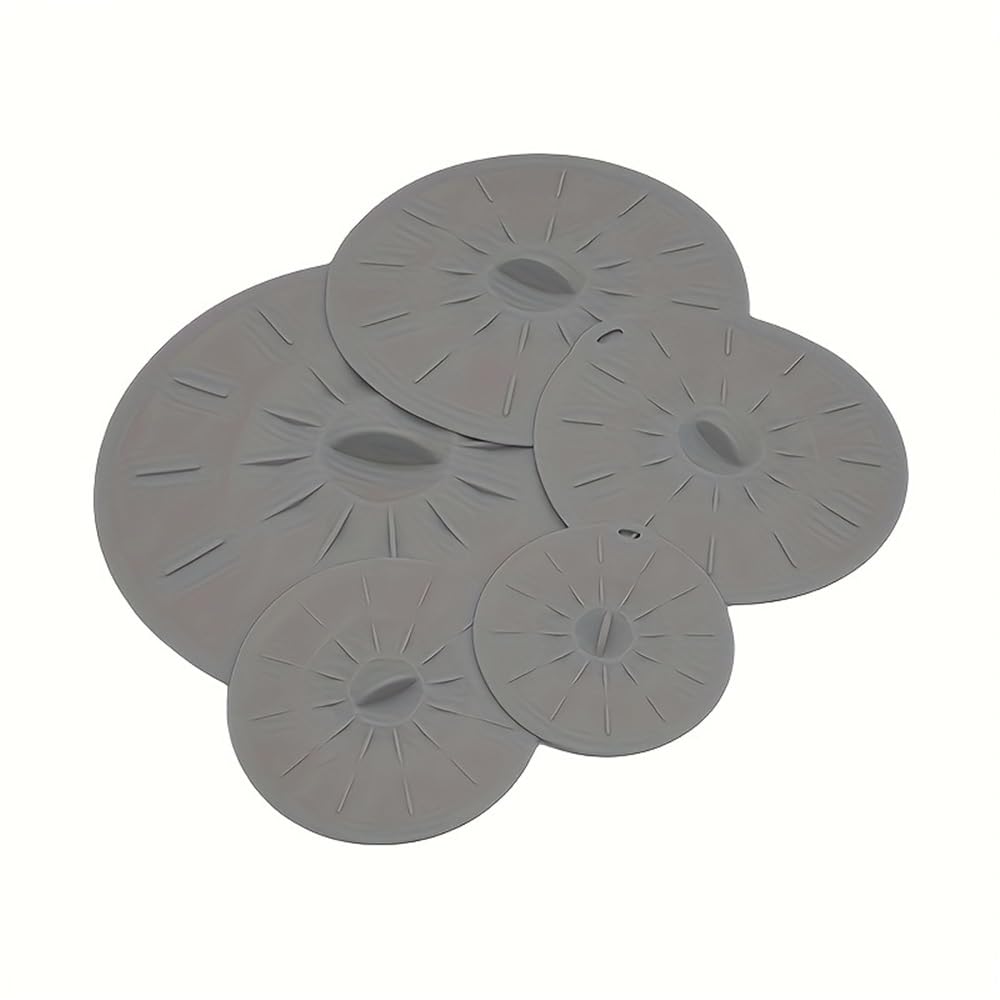 5Pcs Elastic Silicone Stretch Lids Heat Resistant Reusable Airtight Covers Fit Cookware Bowls for Microwave Fridge Food Storage(5pcs Gray)