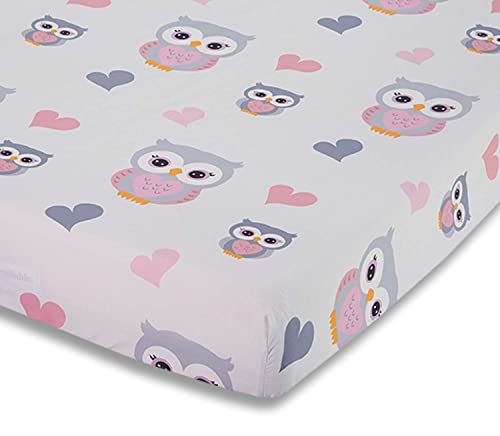 Image of EVERYDAY KIDS Baby Girl Fitted Crib Sheet Sweet Owls, 100% Soft Breathable Microfiber Baby Sheet, Fits Standard Size Crib Mattress 28in x 52in, Nursery Sheet