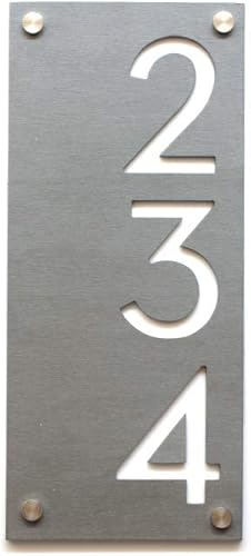 Números de casa modernos, concreto con acrílico blanco, vertical, dirección contemporánea, placa de señal, número de puerta