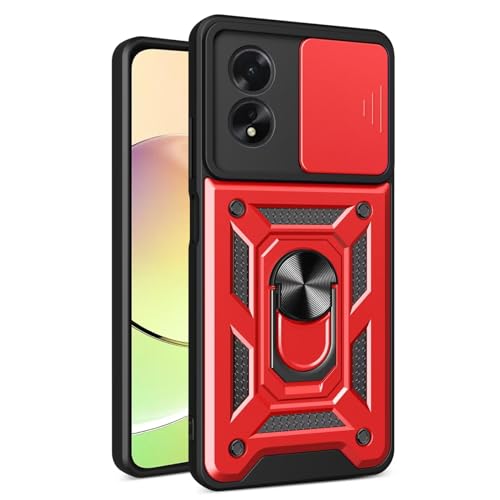 EASSGU Armor Funda para OPPO A58 (4G) (6.72' Inches), Carcasa Rígida para Teléfono Móvil con Soporte de Anillo de Silicona para PC con Base Magnética - Rojo