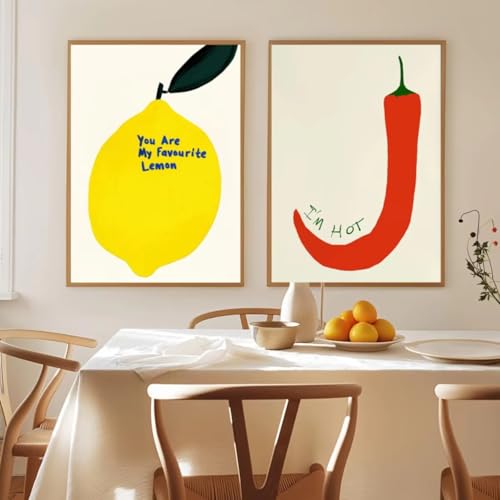 Affiches abstraites humour piment et citron, toiles murales funky chic de 30 x 42 cm