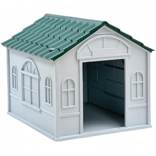 RoastMe犬用ケージ ジ 大中型犬 犬小屋 ドア付きのアップグレードされたプラスチック製の大型屋外犬小屋 全天候型防水防風用屋外屋内大型木枠 (鉄の扉,ラージグリーン(432S))