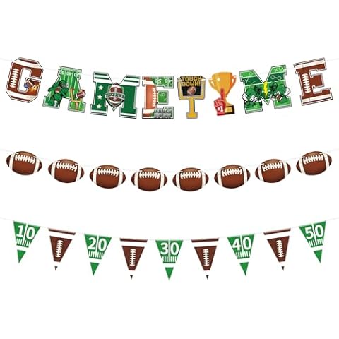 Mulbozy Game Time Football Banner, 8 Ft Football Party Banner Decoration, Football Garland Pennant Banners for Birthday, Sports Fantasy Football Party Decor Cover
