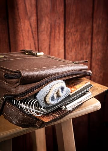 موتيفيا شنطة كروس كبيرة من الجلد الطبيعي للرجال، شنطة كروس للرجال من الجلد الطبيعي، شنطة كروس للرجال مع حزام كتف مقاس A4 L (بني كلاركس)