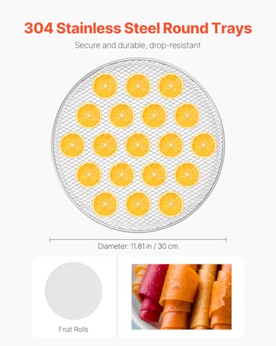 VEVOR Dörrgerät Dörrautomat 12 Edelstahlschalen, elektrischer 800 W Futtertrockner mit einstellbarer Temperatur, Gefriertrockner für Trockenfleisch Fleisch Obst Gemüse Kräuter Hundeleckerlis – Bild 4