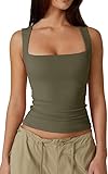 Fumxincg Women's Square Neck Sleeveless Crop Top - Wireless Double-Layer Tank Vest for Gym, Workout & Casual Breathable Skinny Fit (UK, Alpha, S, Regular, Regular, Military Green)