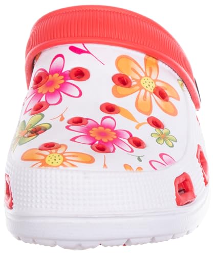 Brandsseller Damen Clog Gartenclog Gartenschuhe Schuh Pantolette Hausschuh leicht Blumenmuster - rot - 39