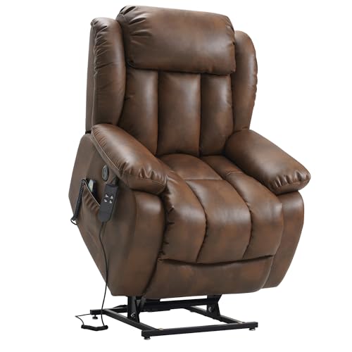 MEROUS Dual Motor Power Lift Recliner Chair for Elderly, Infinite Position Lay Flat Lift Chair with Massage and Heat, USB Ports, Leather (Ochre)