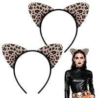 2PCS Leopard Ears, Cheetah Ear Headband, Leopard Ears Halloween Headband, Cute Cheetah Printed Headbands Accessories, for Cosplay, Holiday Events, Fancy Dress, Dance Recitals, Mardi Gras Halloween