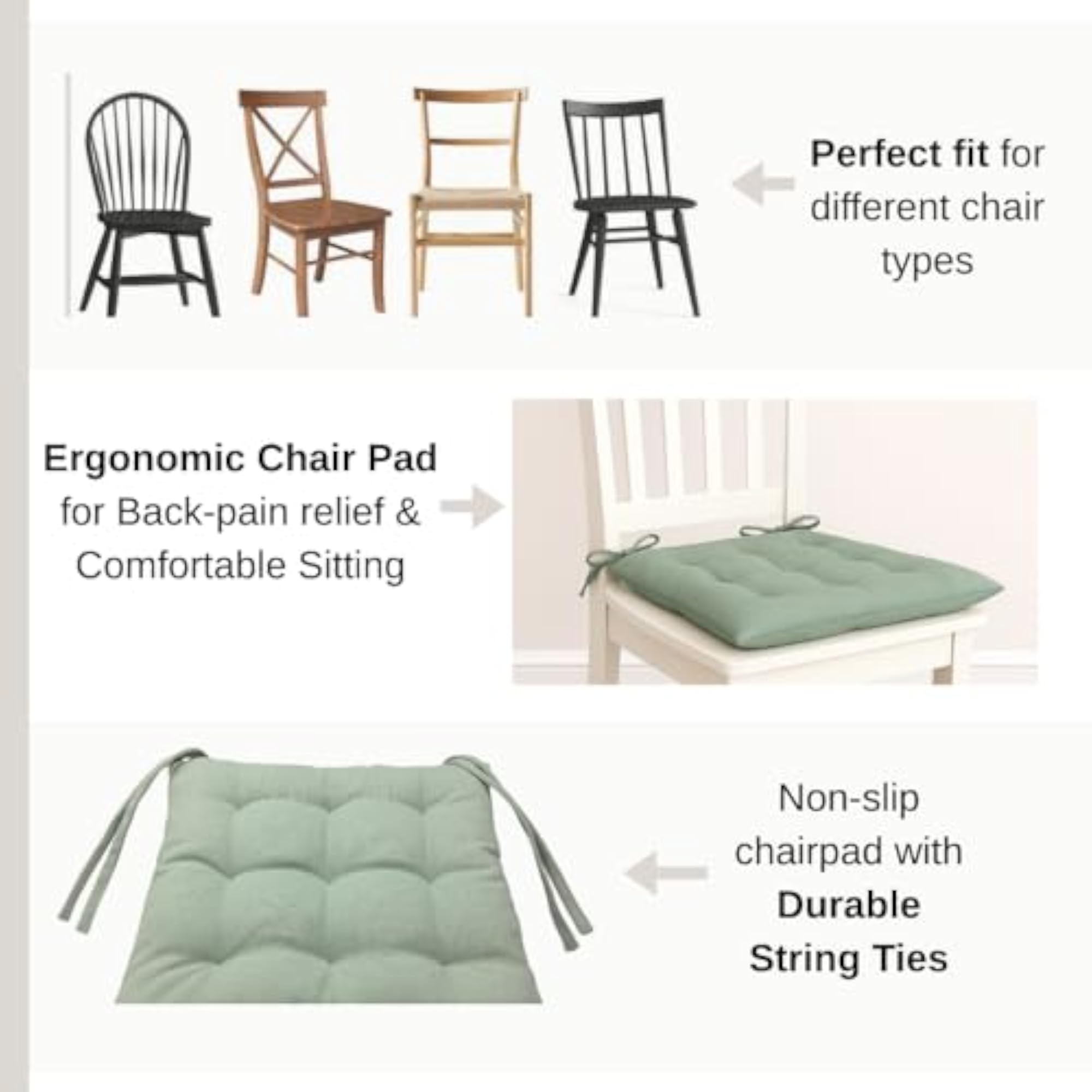 Cotton Chair Pad with Ties, Soft & Comfortable Cushion