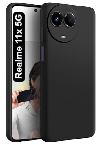 Image of for Realme 11X 5G / Realme 11 5G Liquid Silicone Back Case Cover - Flexible With Inner Lining and Camera Protection (Black)