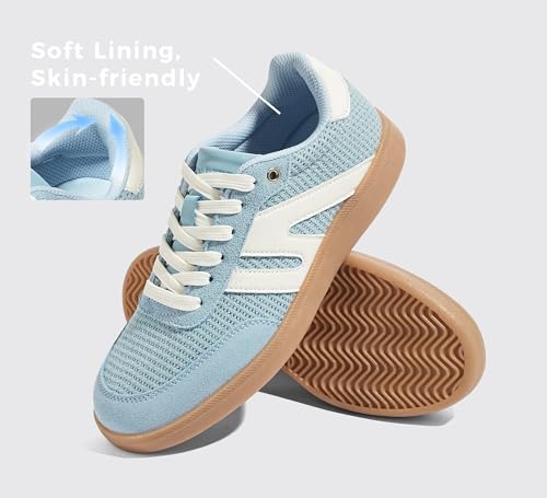 Image of LUCKY STEP Women Retro Gum Sole Fashion Sneakers | Genuine Leather Classic Tennis Skate Walking Shoes Anti Slip Trainers