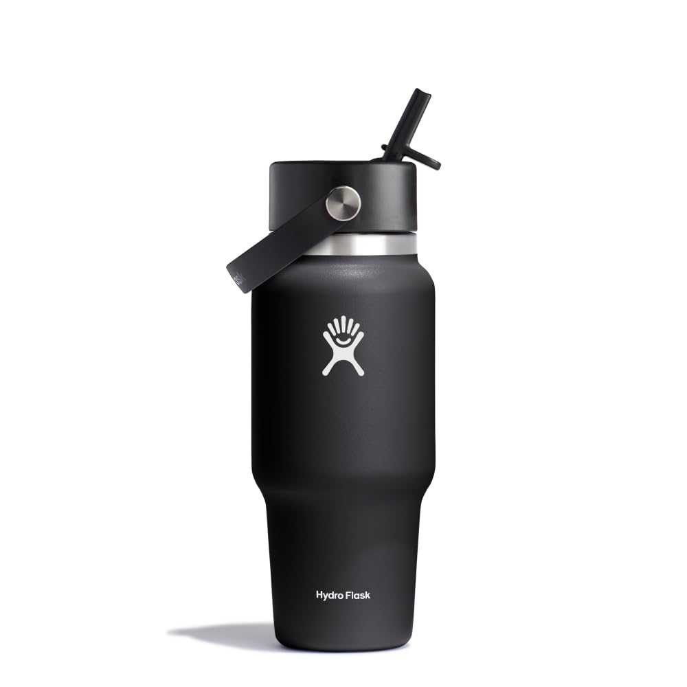 Hydro Flask – Wide Flex Straw Travel Bottle 710ml (24 oz) – Leakproof, Insulated, Cupholder Compatible – Keeps Drinks Cold 24 Hrs – Flex Straw Cap – Black — image 1