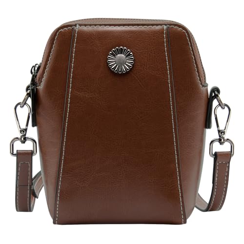 Designer Leather Small Crossbody Bags Purses for Women Cell Phone Bag Soft Women's Shoulder Handbags Gifts for Women (Coffee)