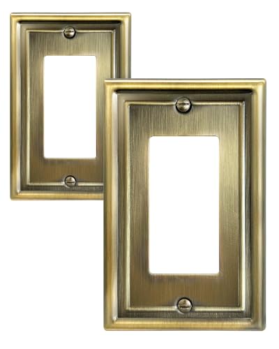 ZILLSEA Confezione da 2 placche decorative da parete in ottone anticato, copertura per presa elettrica per interruttore dimmer, presa e presa GFCI, copertura per interruttore luce in metallo, 8,9 x
