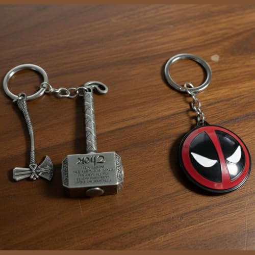 Image of MARVEL THOR Metallic SILVER Hammer,Stormbreaker /Axe & DR STRANGE,CAPTAIN AMERICA SHIELD Spinning KEYCHAIN,Heavy Quality Metal,Combo Pack for Kids Men Women Car Bike Home