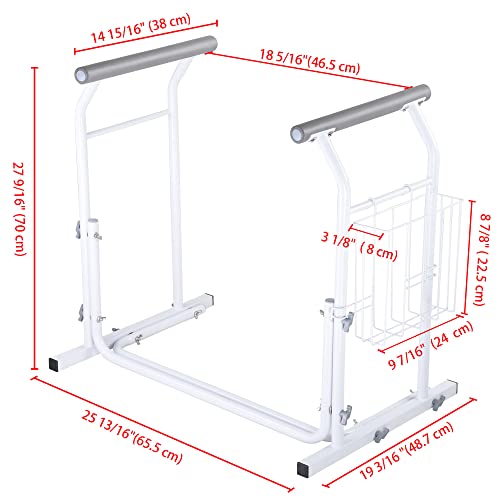 Aw Stand Alone Toilet Safety Frame 27.6" Height Rail Grab Bar 375Lbs Padded Handrails With Magazine Rack Assist For Elderly Handicap Home Use #TOP2