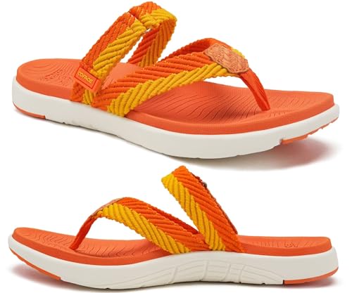 Image of COFACE Womens Trendy Orthotic Flip Flops Lightweight Yoga Mat Thick Cushion Walking Thong Sandals Adjustable Slip On Slippers With Comfortable Plantar Fasciitis Arch Support